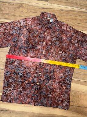 TravelSmith Men's Colourful Batik Abstract Spirals Print Cotton Button Shirt M